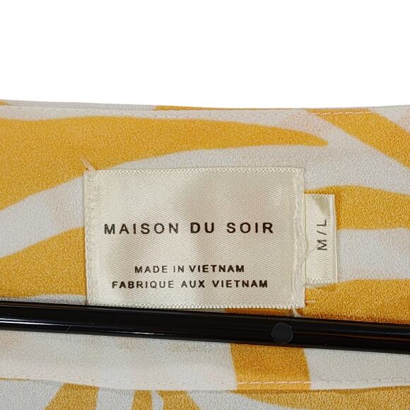 Maison Du Soir Kimono Robe M L Women Short Cream Peach Leaves Silky Tie Waist - Picture 4 of 10